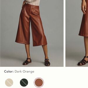 Anthropologie Faux Leather Culottes Wide Leg Pants NWT 2 Tall